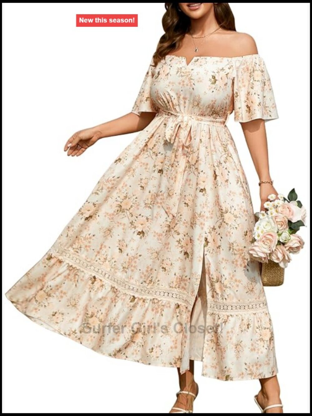 Plus Size Off Shoulder Maxi Dress with Belt Cocktail Wedding Guest